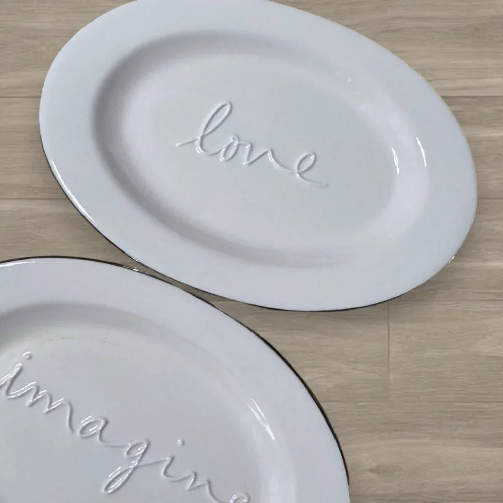 Sandra Magsamen Dept 56 White Stoneware Oval Cocktail Dessert Plates Set of 4